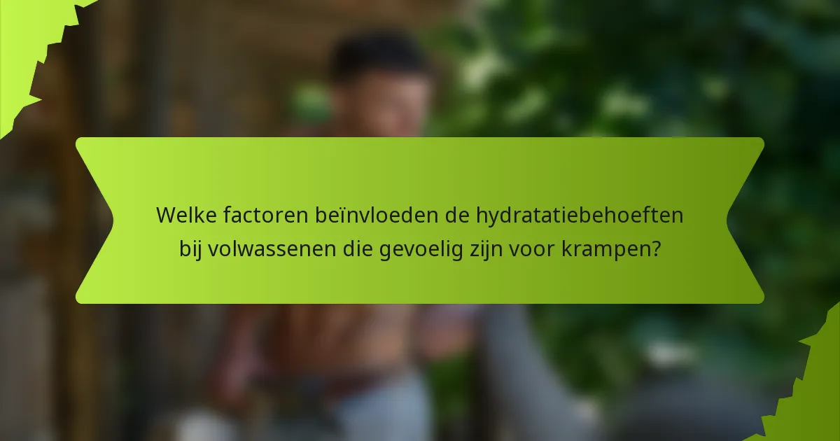 Welke factoren beïnvloeden de hydratatiebehoeften bij volwassenen die gevoelig zijn voor krampen?